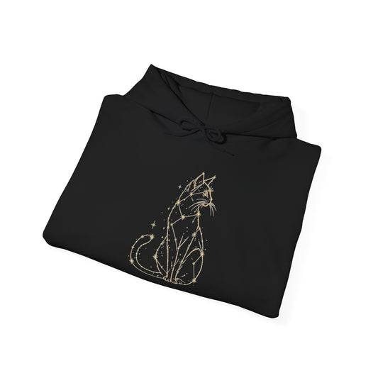 Celestial Line Art Cat Hoodie – Gold Starry Fox/Cat Graphic Sweatshirt
