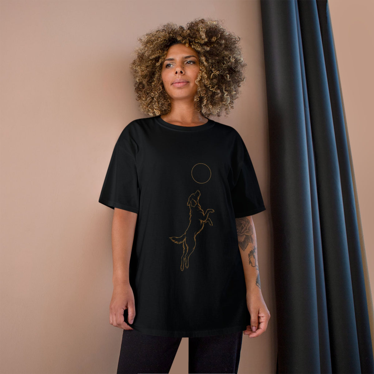 Champion T-Shirt — Minimalist Leaping Dog & Ball Graphic Tee