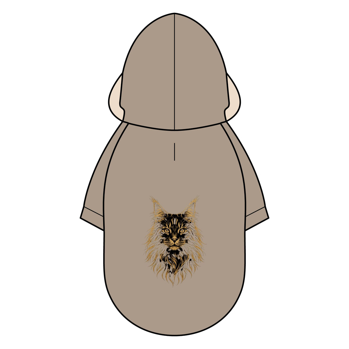 Cat Face Hoodie — Pet Parka Jacket with Realistic Maine Coon Illustration