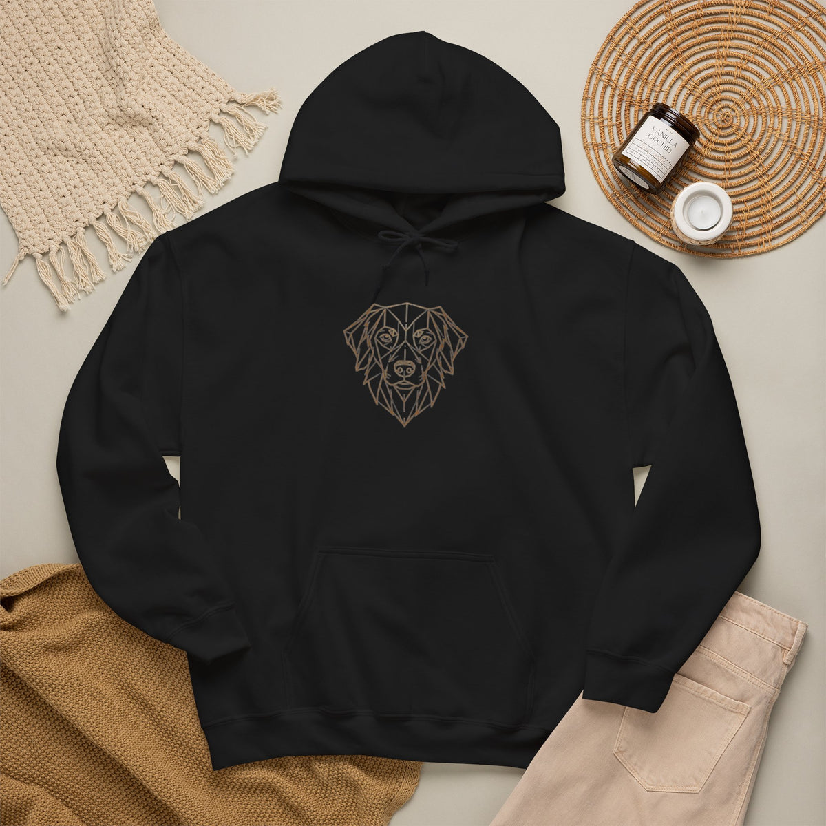 Geometric Lion Hoodie – Minimalist Gold Line Art Sweatshirt for Men & Women