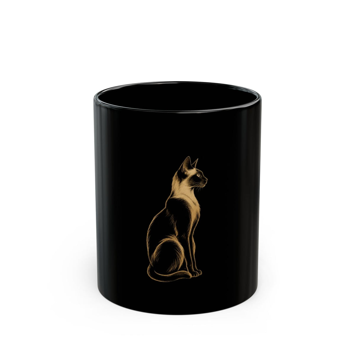 Black Cat Silhouette Mug — Elegant Golden Cat Coffee Cup (11oz & 15oz)