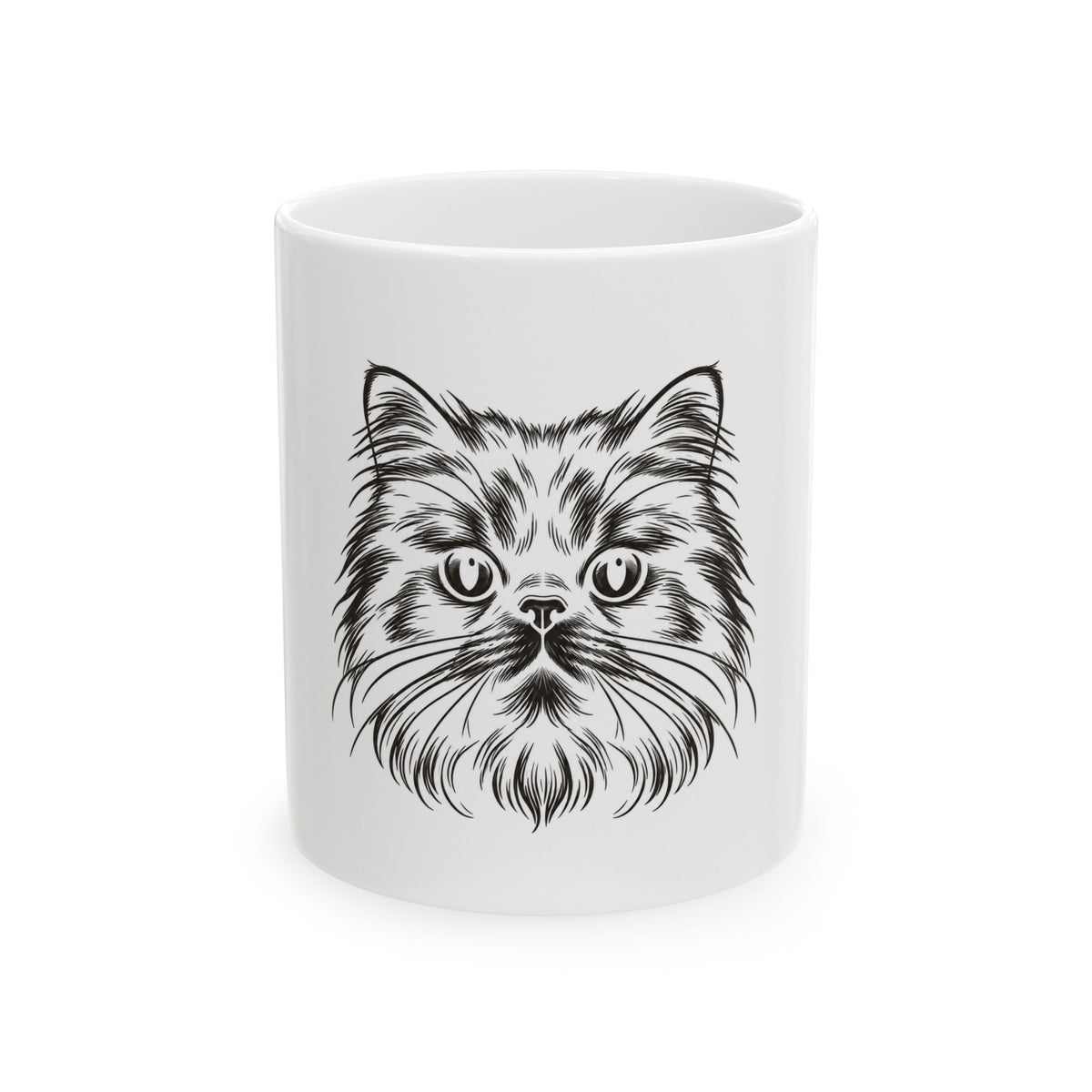 Black Cat Face Ceramic Mug — Artistic Cat Lover Coffee Cup (11oz, 15oz)