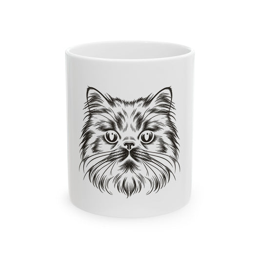 Black Cat Face Ceramic Mug — Artistic Cat Lover Coffee Cup (11oz, 15oz)