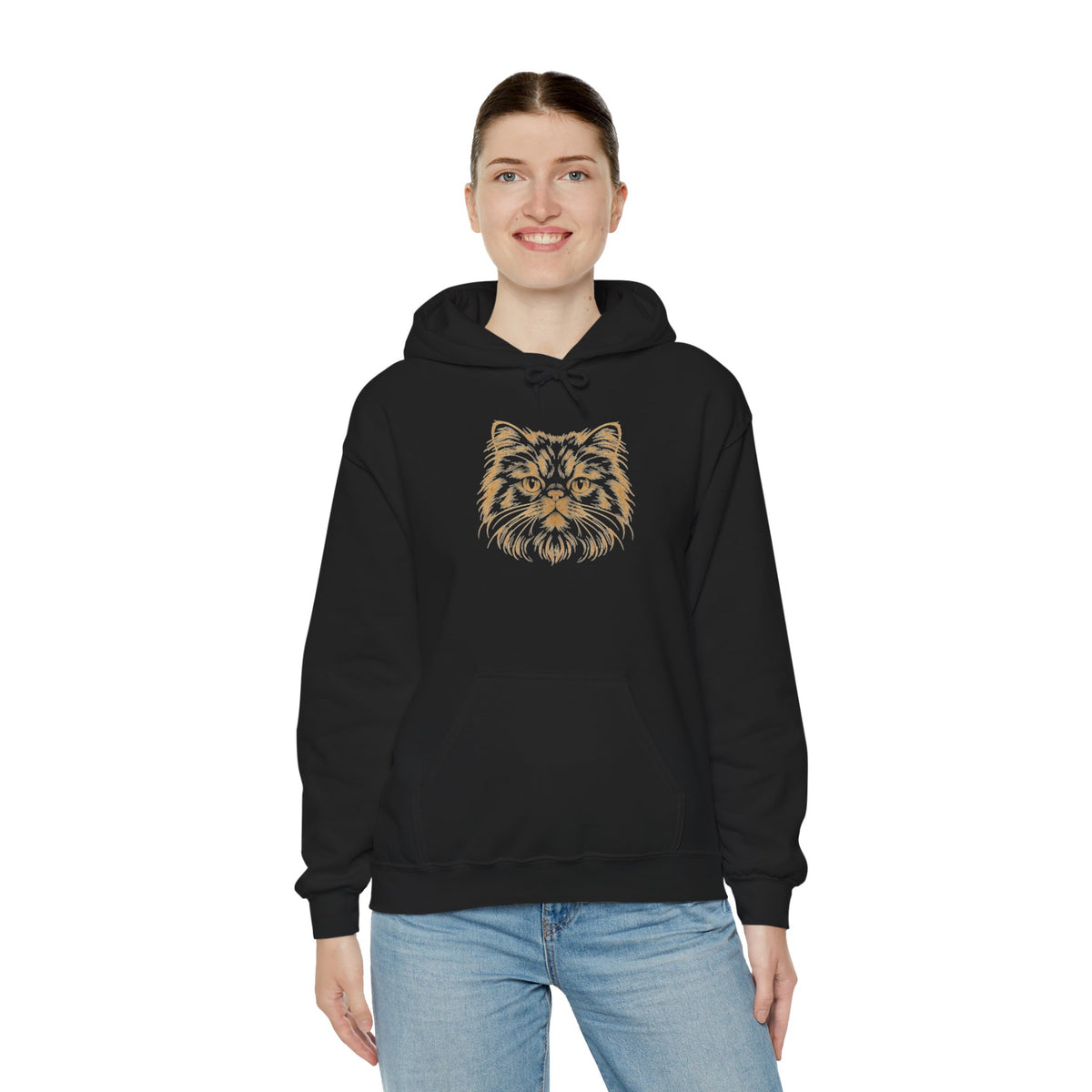 Gold Persian Cat Hoodie — Vintage Feline Face Graphic Sweatshirt