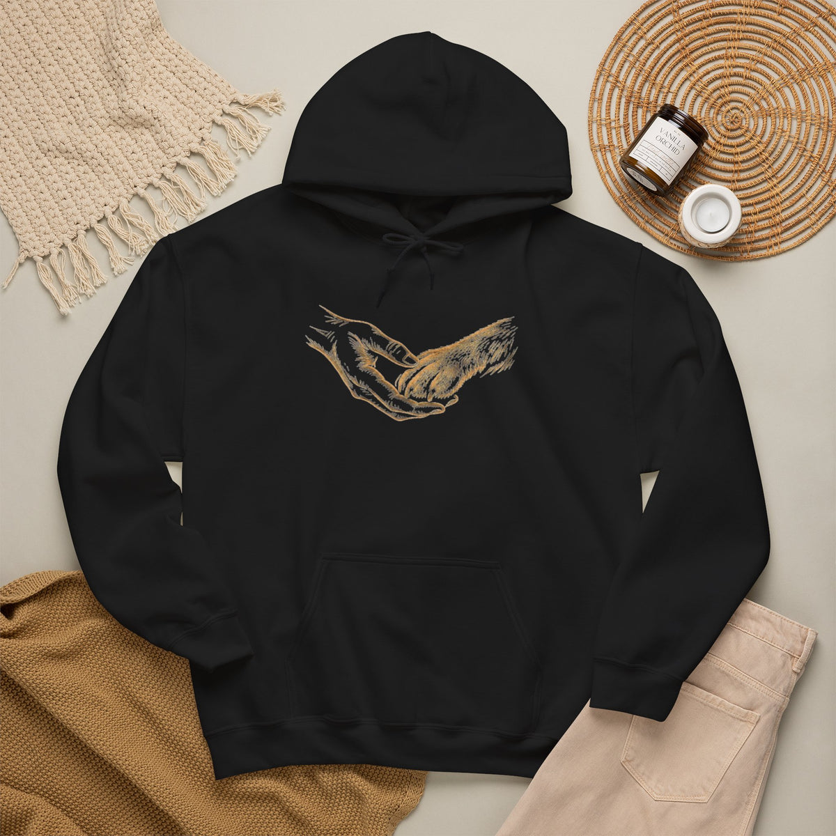 Prayer Hands Hoodie – Gold Vintage Religious Graphic Sweatshirt