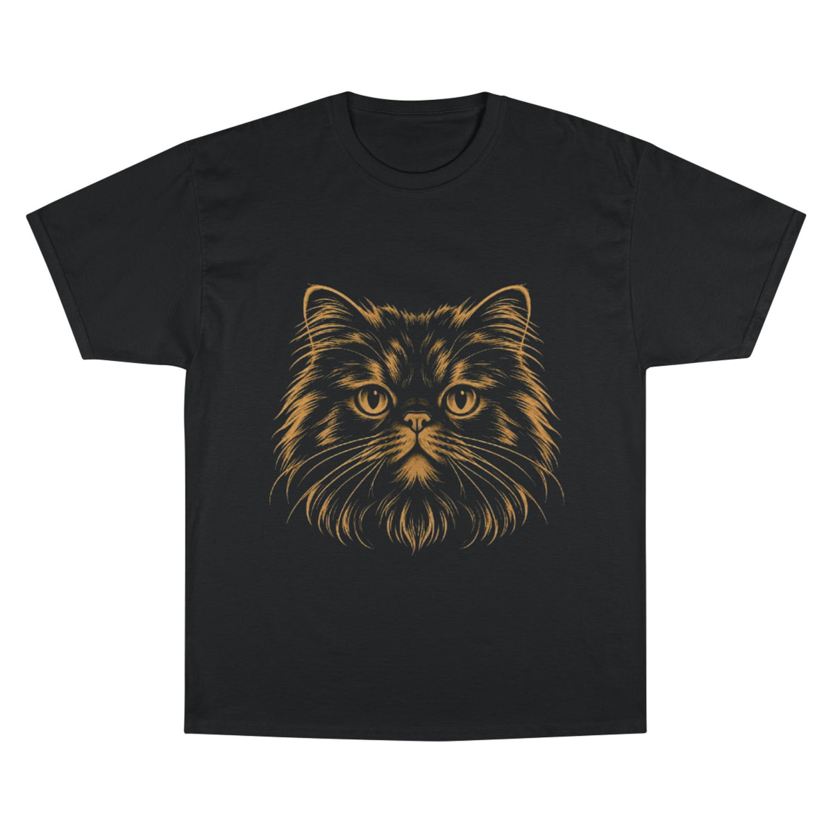 Persian Cat Portrait T-Shirt — Gold Feline Face Graphic Tee