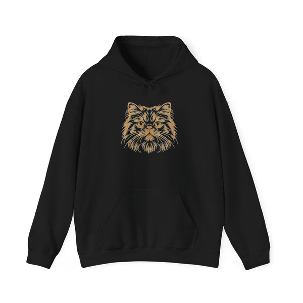 Gold Persian Cat Hoodie — Vintage Feline Face Graphic Sweatshirt