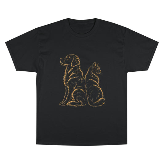 Golden Outline Dog & Cat T-Shirt – Pet Lovers Graphic Tee