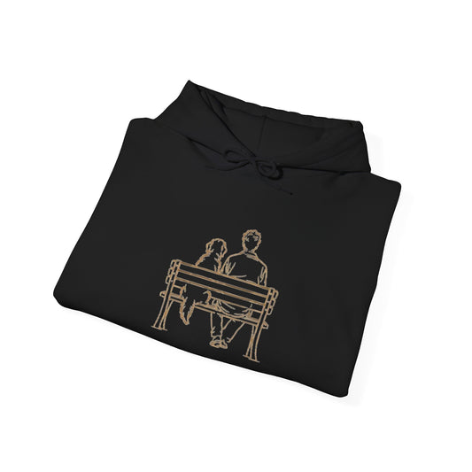 Couple on Bench Hoodie — Minimal Romantic Pullover for Couples & Gifts
