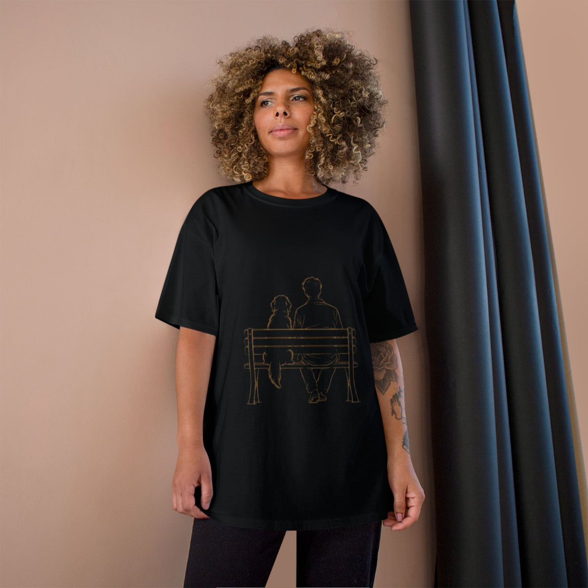 Champion T-Shirt — Minimal Couple on Bench Graphic Tee