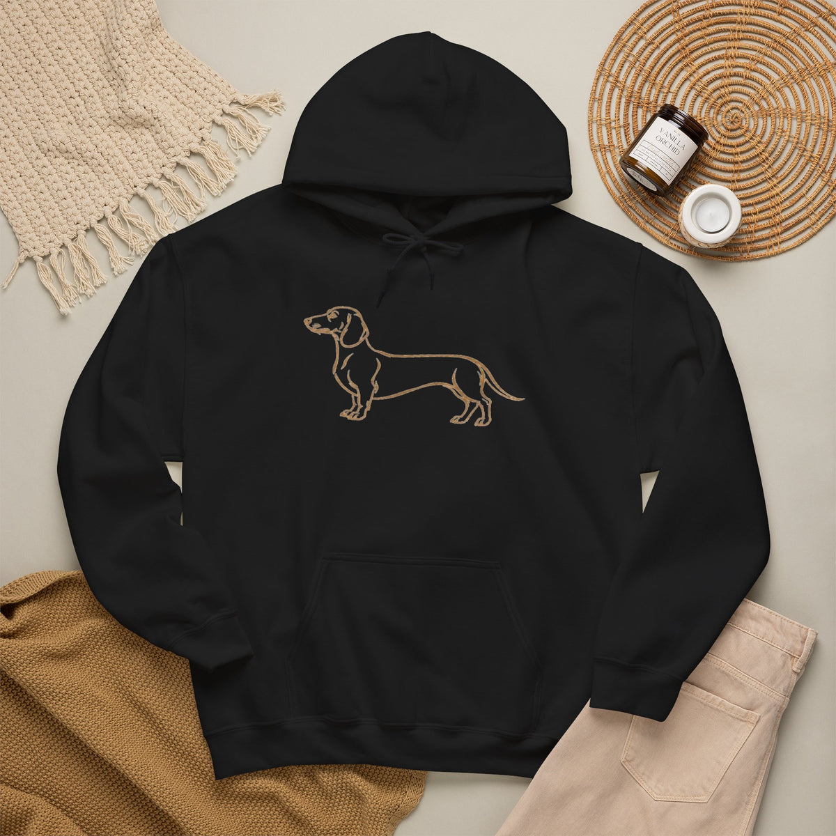 Dachshund Line Art Hoodie - Minimal Dog Lover Pullover