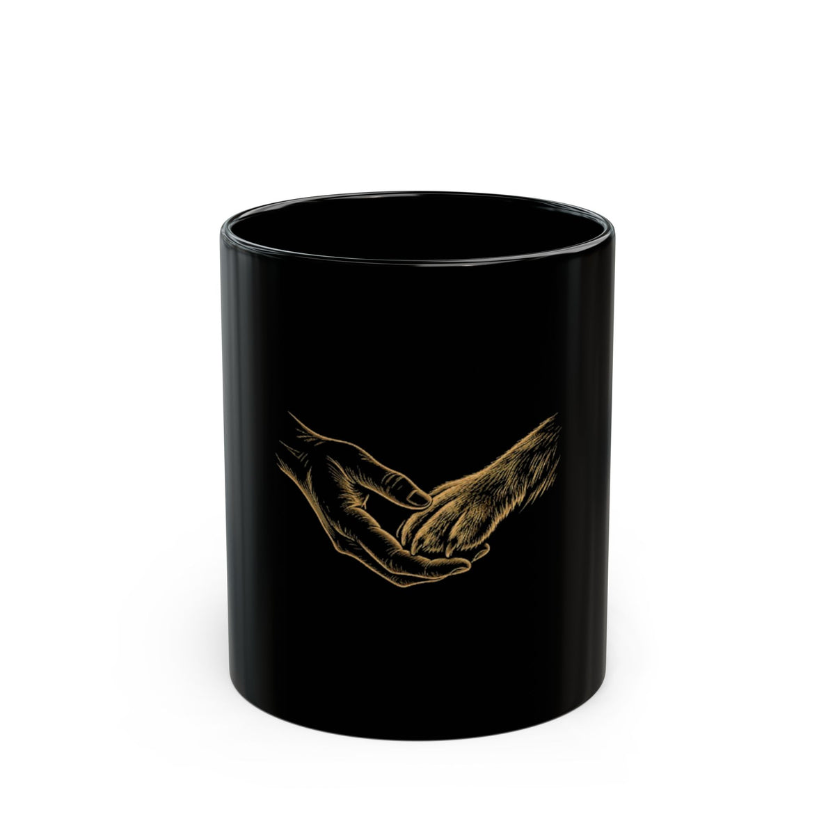 Black Ceramic Mug — Gold Sketch Holding Hands Design (11oz, 15oz)
