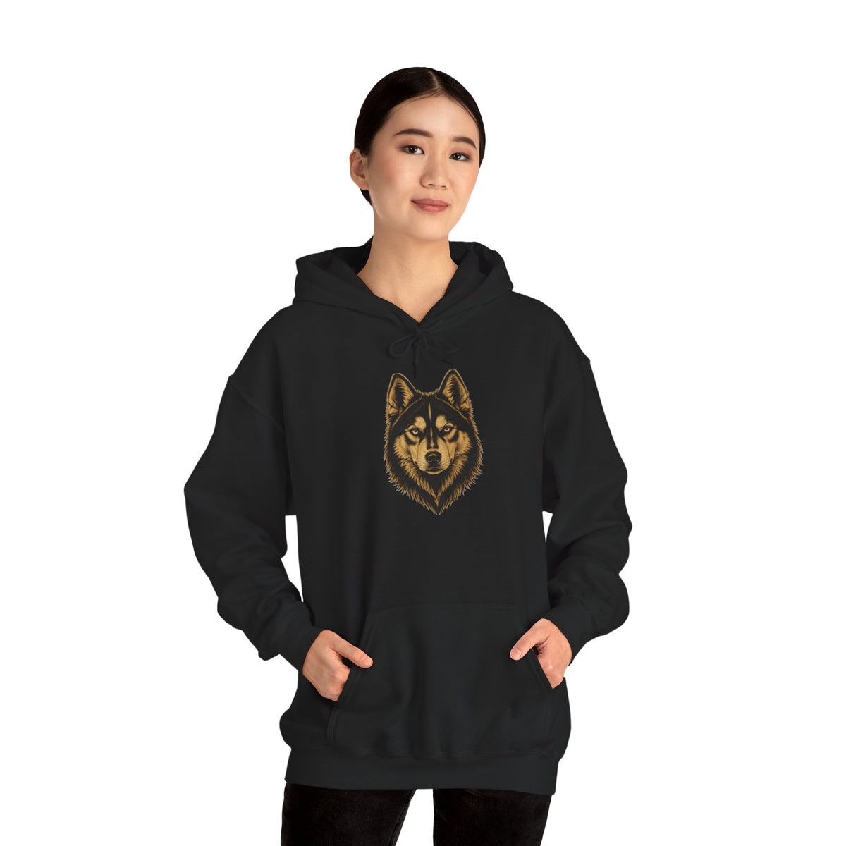 Wolf Head Hoodie — Gold Tribal Wolf Pullover