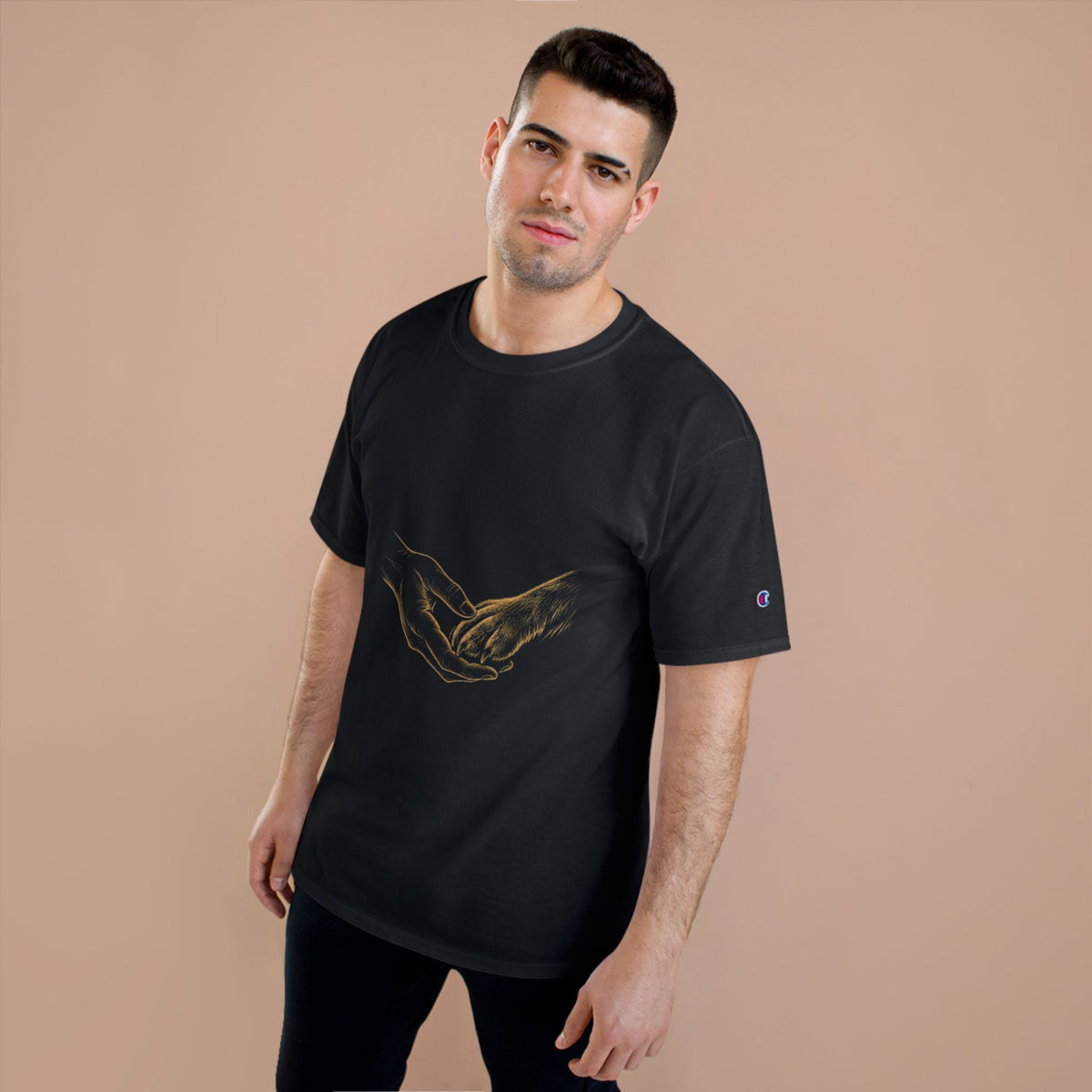 Gold Hands Holding T-Shirt — Minimalist Connection Graphic Tee