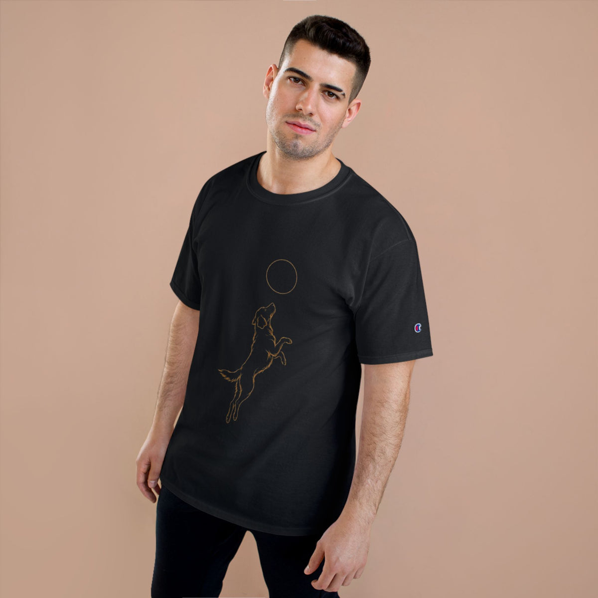 Champion T-Shirt — Minimalist Leaping Dog & Ball Graphic Tee
