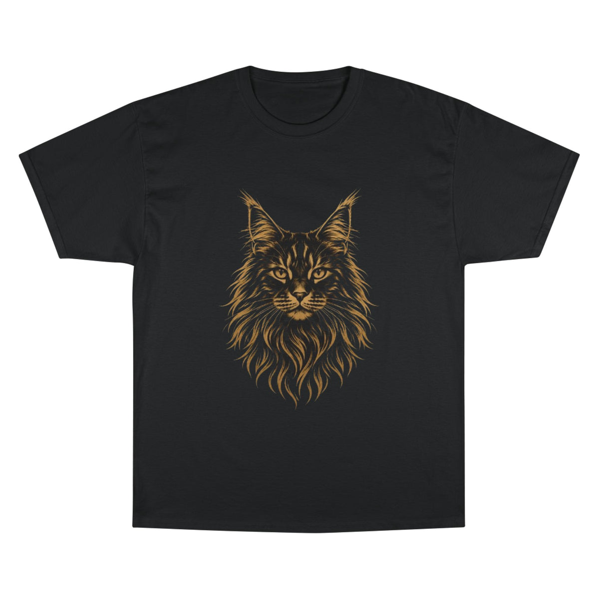 Maine Coon Cat Portrait T-Shirt — Golden Detailed Feline Graphic Tee