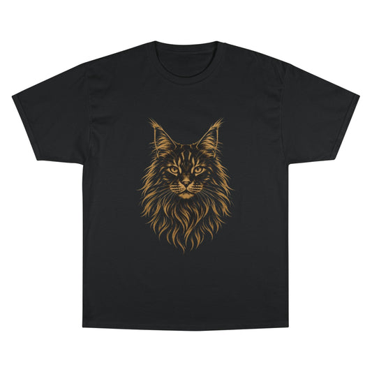 Maine Coon Cat Portrait T-Shirt — Golden Detailed Feline Graphic Tee