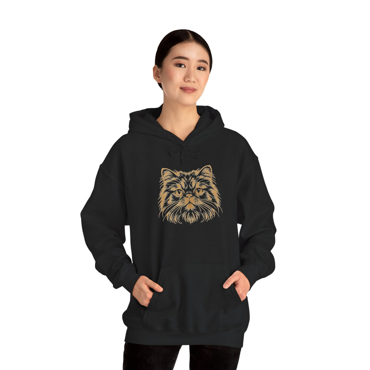Gold Persian Cat Hoodie — Vintage Feline Face Graphic Sweatshirt