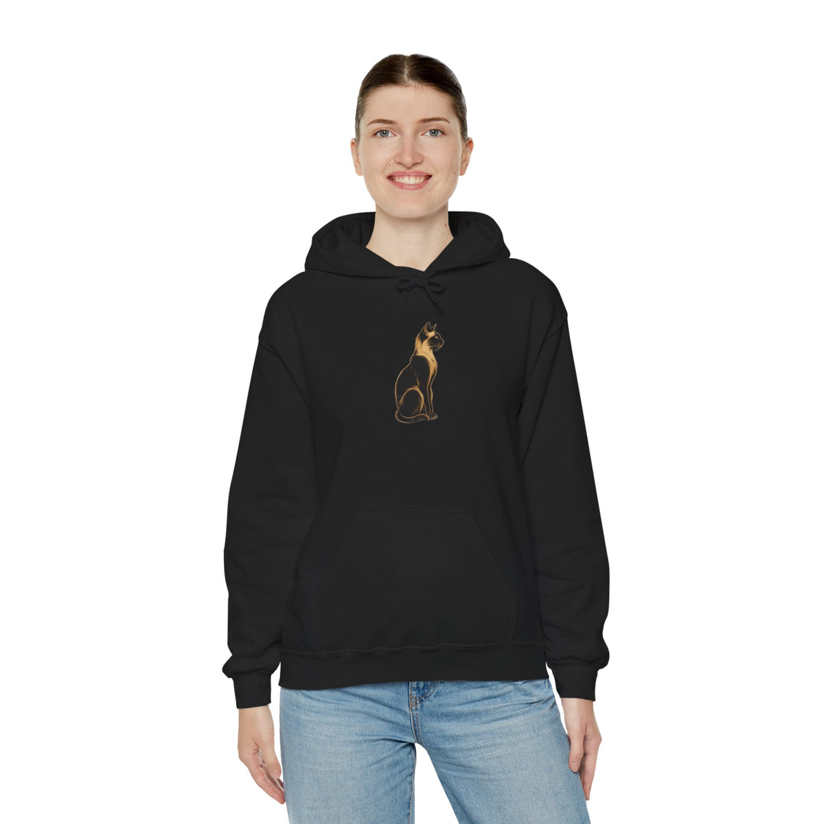 Gold Outline Cat Hoodie – Minimalist Feline Graphic Sweatshirt