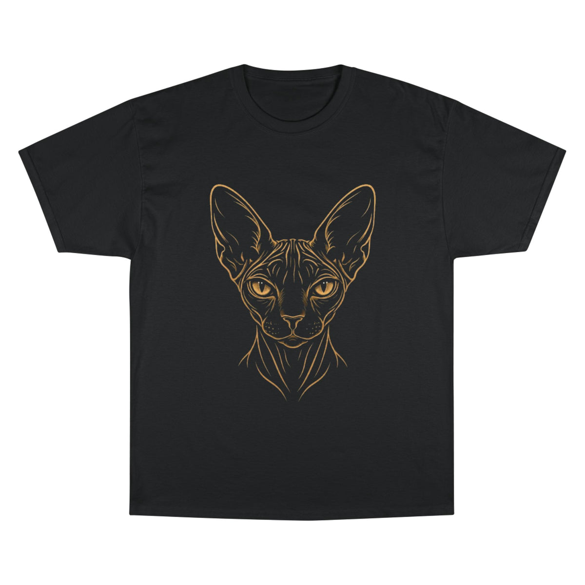 Sphynx Cat Line Art T-Shirt — Gold Outline Minimalist Cat Portrait Tee