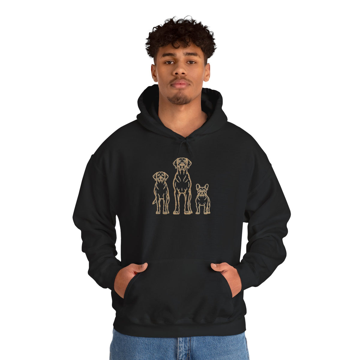 Minimal Outline Dog Trio Hoodie — Cute Golden Line Art Pet Sweatshirt