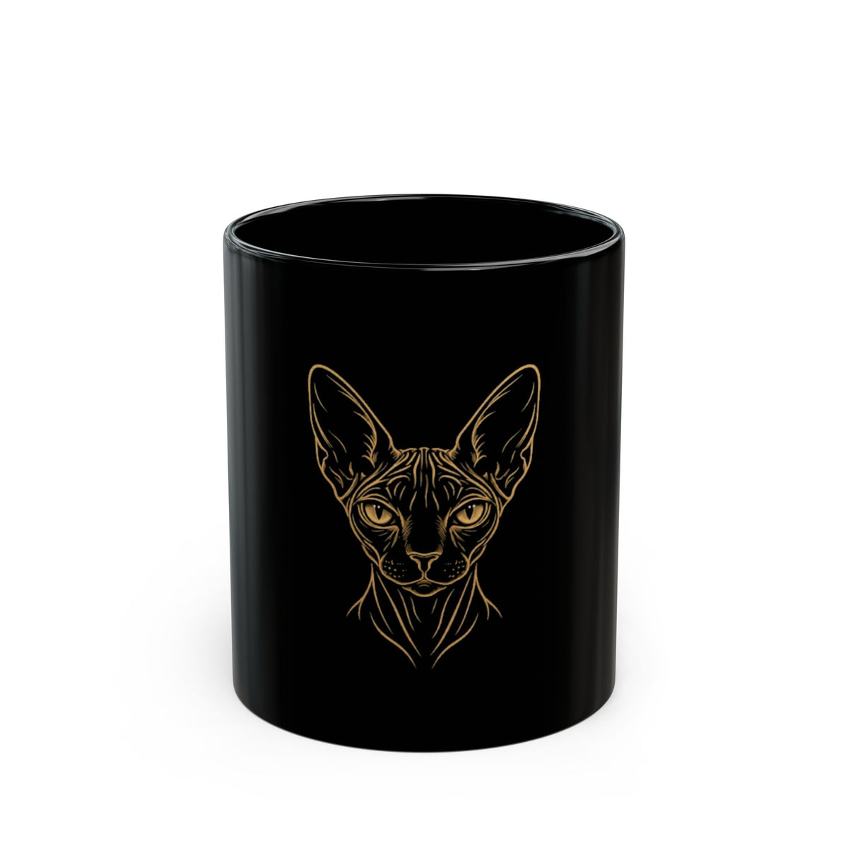 Gold Sphynx Cat Black Ceramic Mug – Gothic Cat Lover Coffee Cup