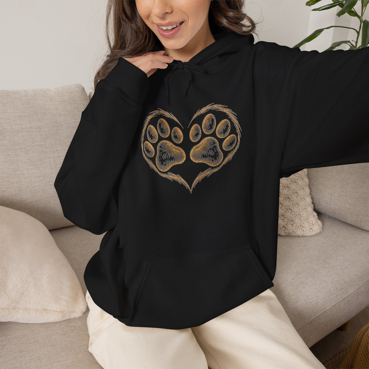 Paw Heart Hoodie – Cute Dog/Cat Paw Print Pullover for Pet Lovers
