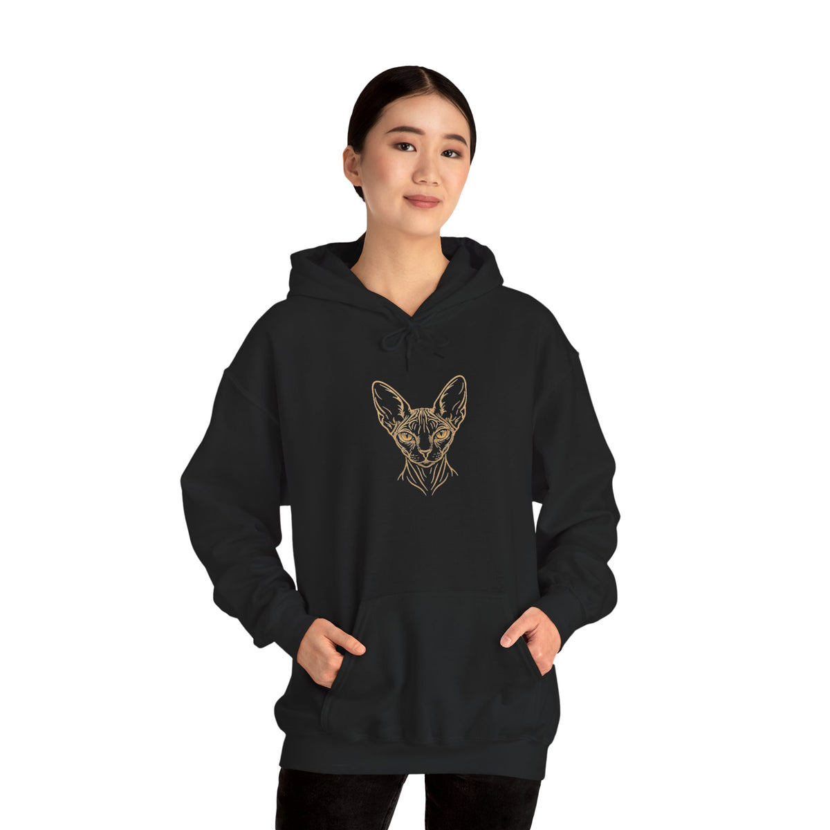 Sphynx Cat Minimalist Gold Line Art Hoodie