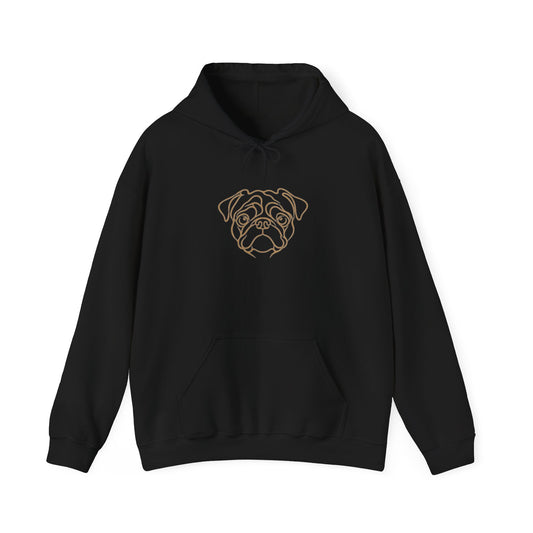 Pug Line Art Hoodie — Minimal Gold Dog Portrait Pullover