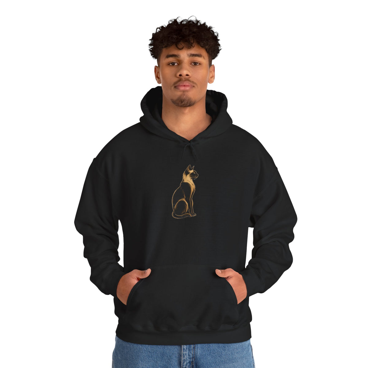 Gold Outline Cat Hoodie – Minimalist Feline Graphic Sweatshirt