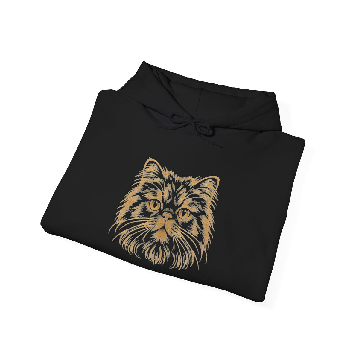 Gold Persian Cat Hoodie — Vintage Feline Face Graphic Sweatshirt