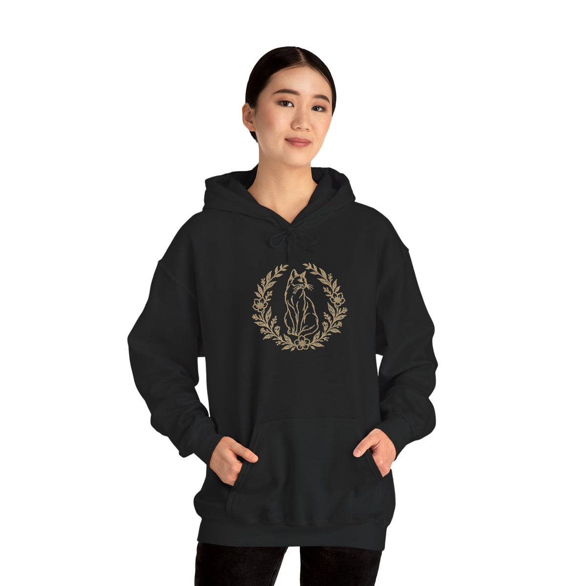 Floral Laurel Hoodie – Golden Botanical Emblem Sweatshirt