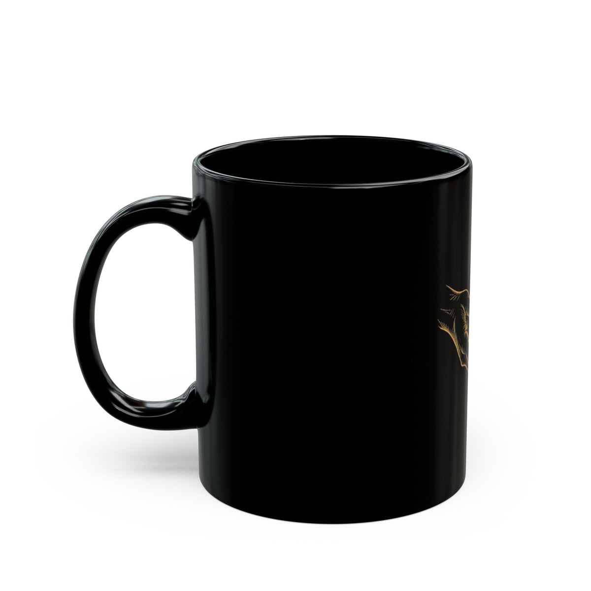Black Ceramic Mug — Gold Sketch Holding Hands Design (11oz, 15oz)