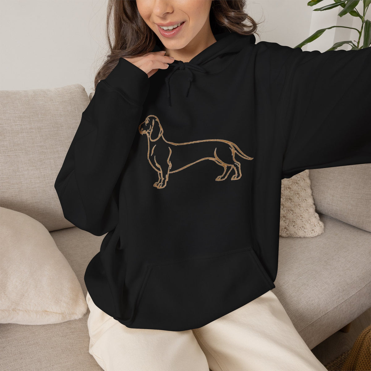 Dachshund Line Art Hoodie - Minimal Dog Lover Pullover
