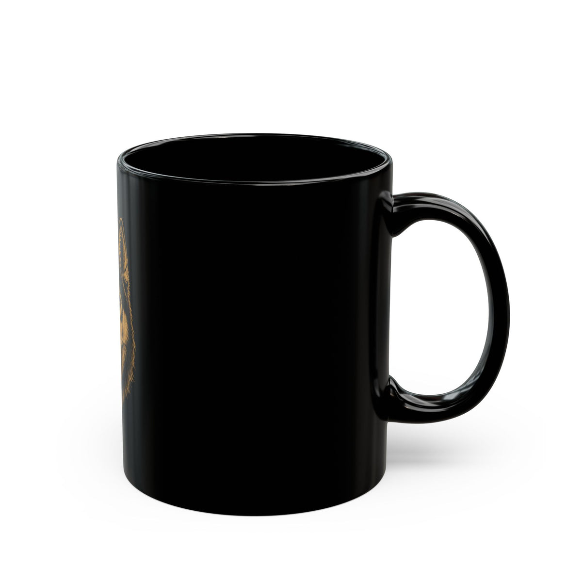 Wolf Head Black Ceramic Mug — 11oz/15oz Rustic Gold Wolf Face Coffee Cup